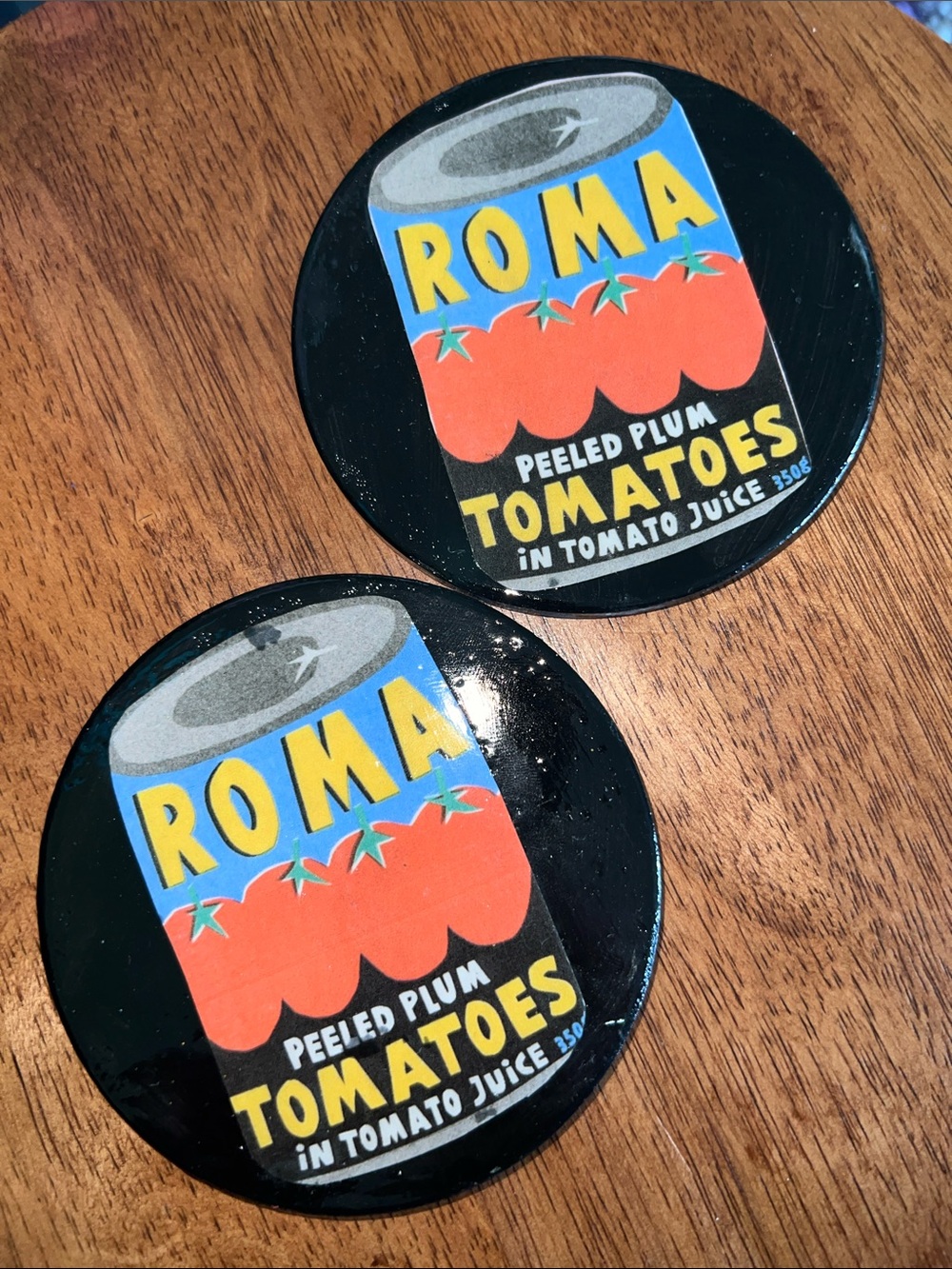 Roma Vintage Tomato Can Graphic handmade Coasters